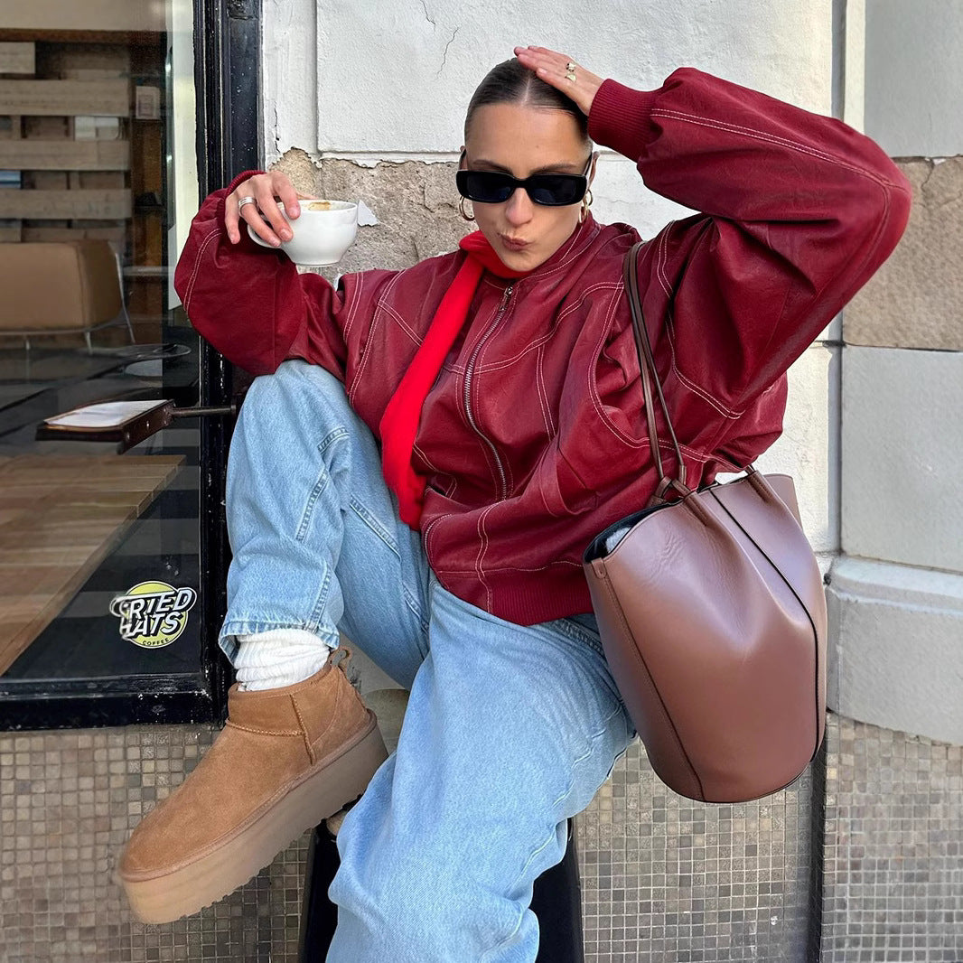 Women's Fashion Loose-fitting Long Sleeves Retro American Jackets