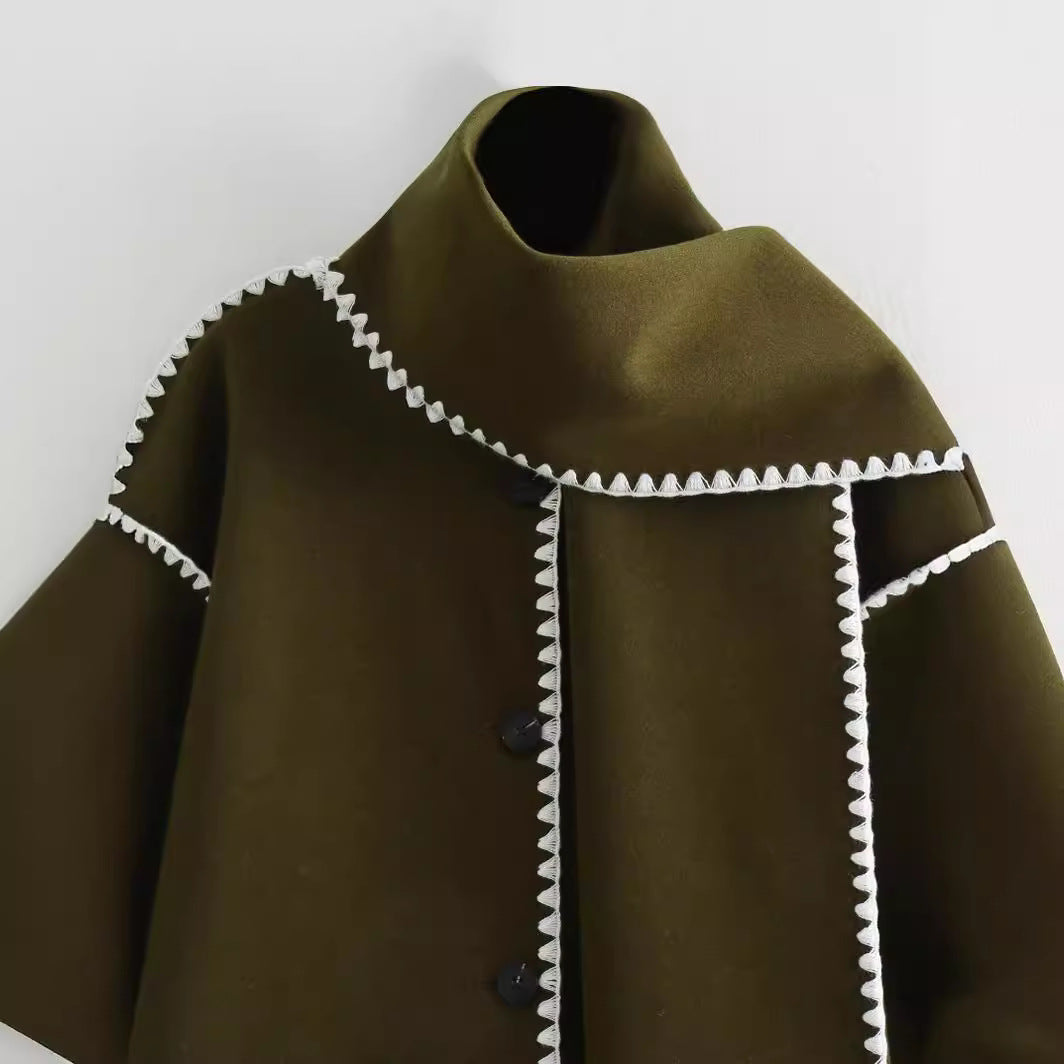 Women's French Fashion Single-breasted Tassel Scarf Stitching Coats