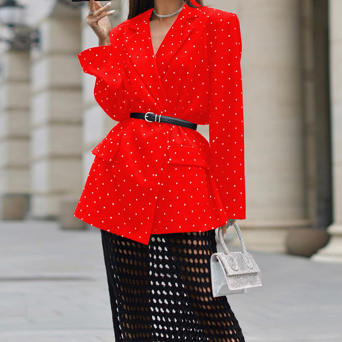 Women's Spring Fashionable Elegant Polka Dot Lapel Blazers