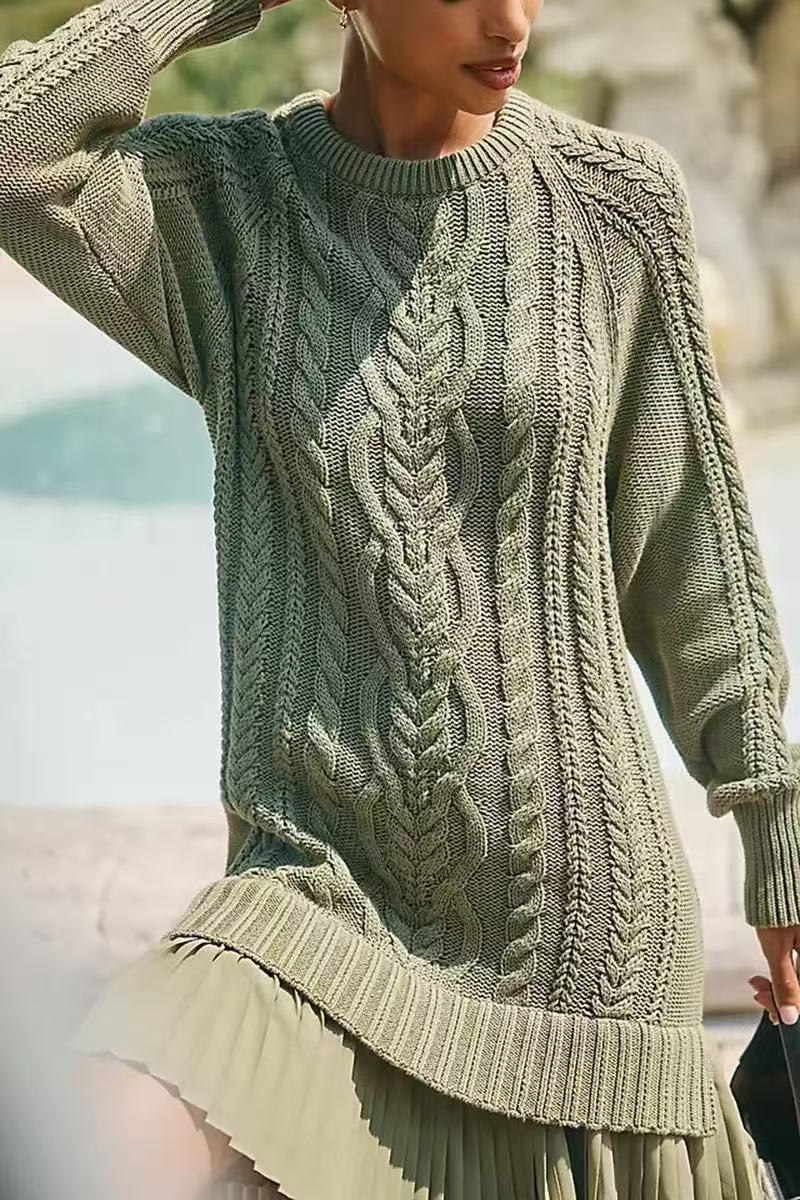 Round Neck Twist Knitted Chiffon Stitching Sweet Dresses