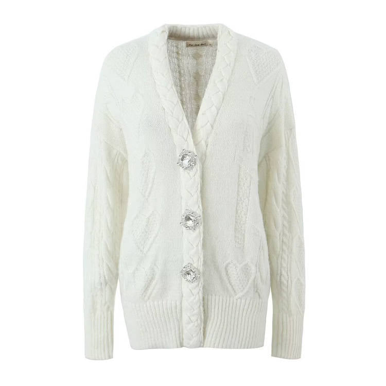 Early Autumn American Gentle Rhinestone Buckle Heart-shaped Sweaters