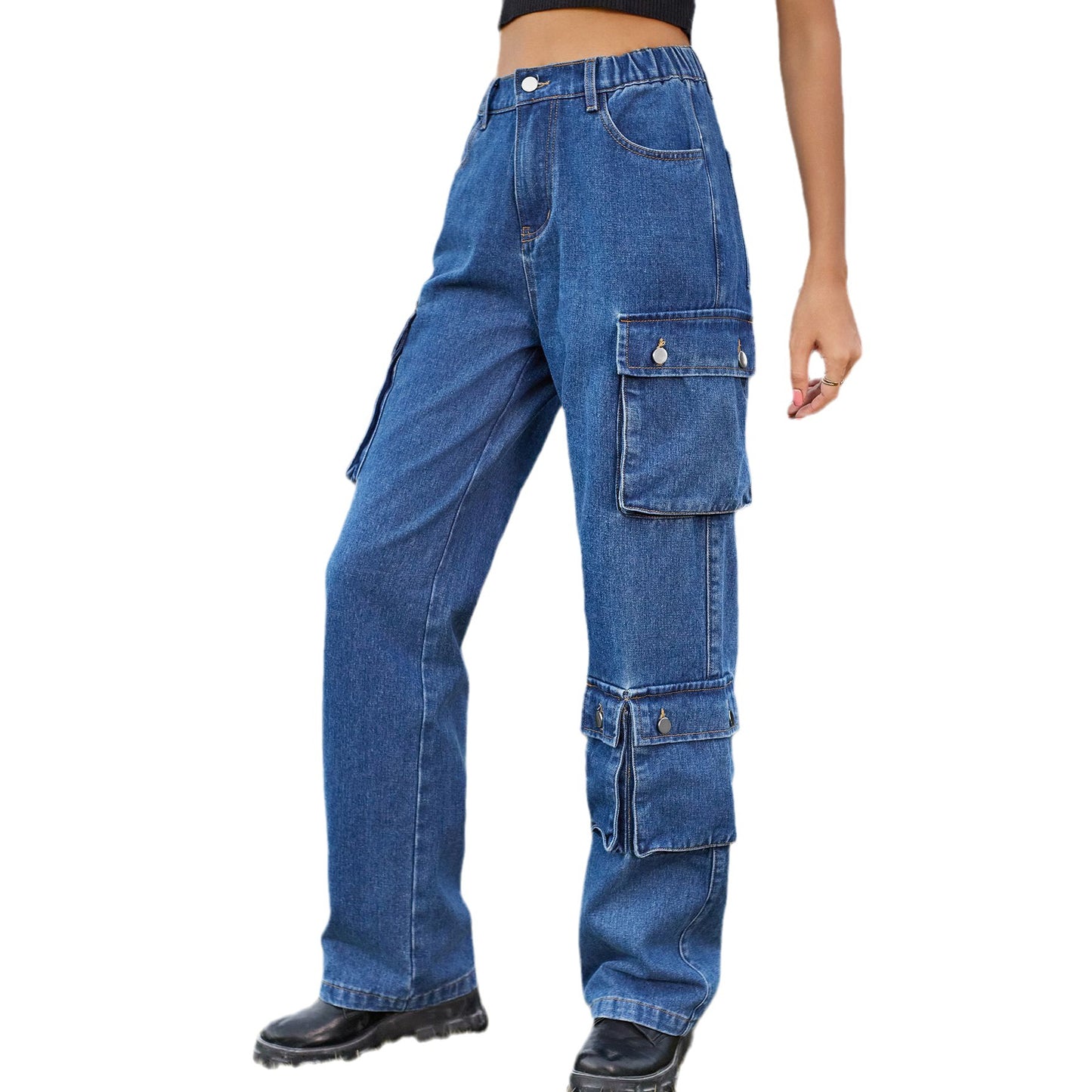 Women's Denim Washed Design Overalls Trousers Casual Jeans