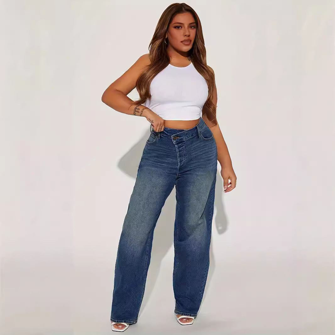 Women's Stretch Fashion Personality Street Washed Polo Jeans
