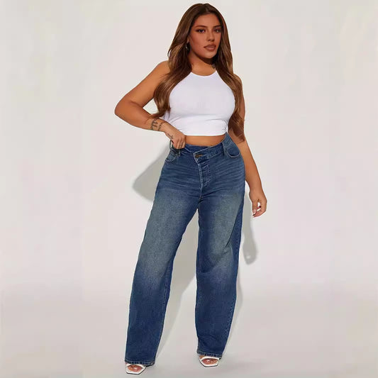 Women's Stretch Fashion Personality Street Washed Polo Jeans