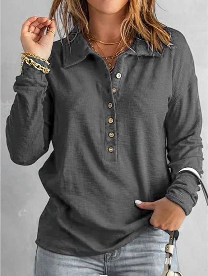 Women's Solid Color Single-breasted Lapel Long Sleeve Loose Sweaters