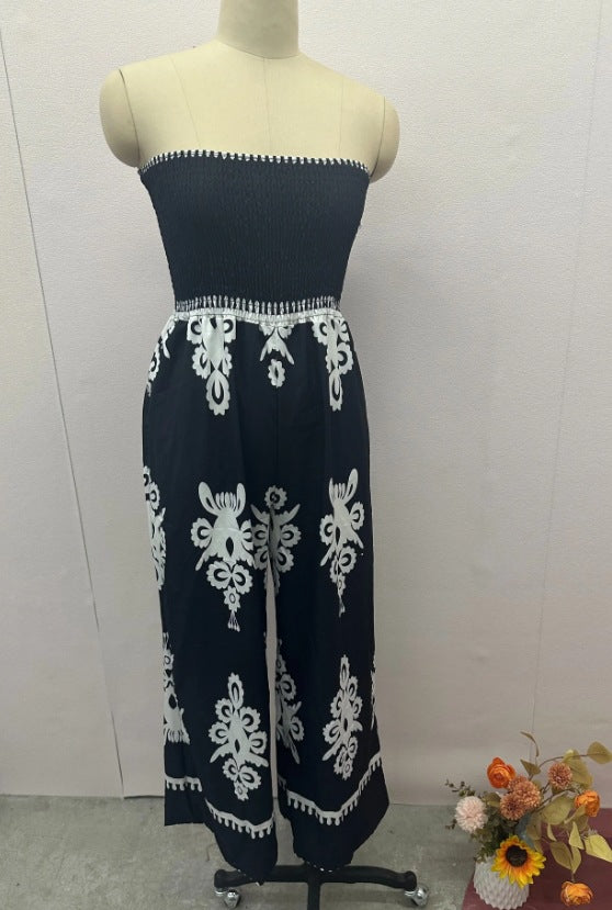 Summer Fashion Printed Sexy Tube Waist Jumpsuits
