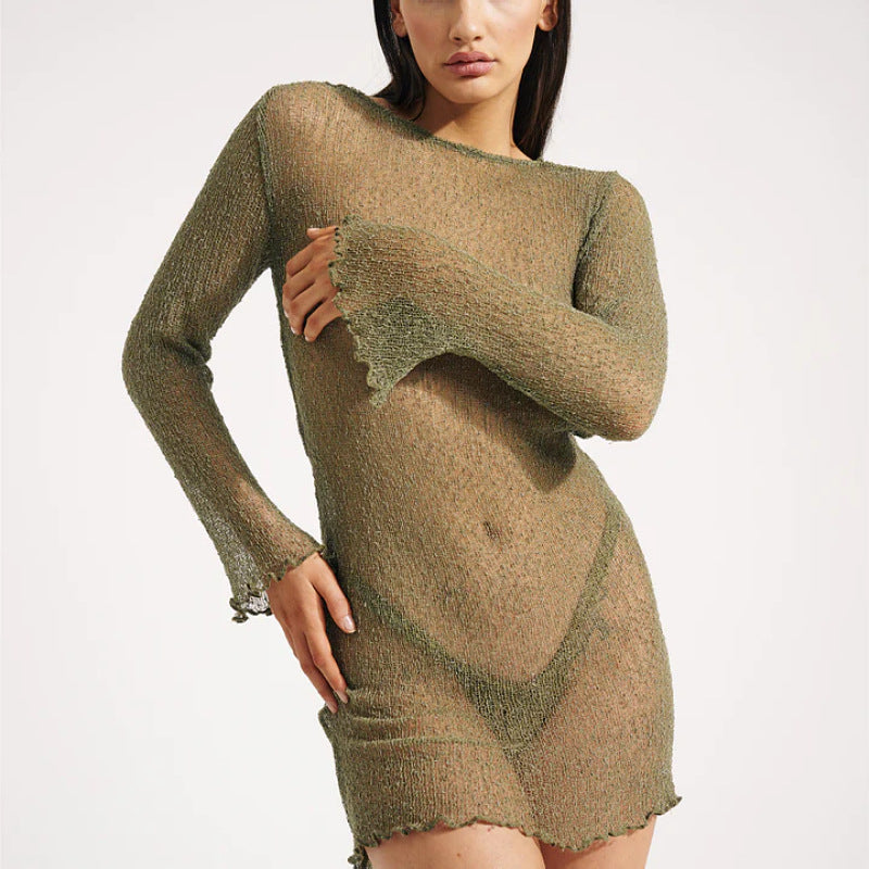 Women's Summer Knitted Sexy Big Backless Beach Dresses