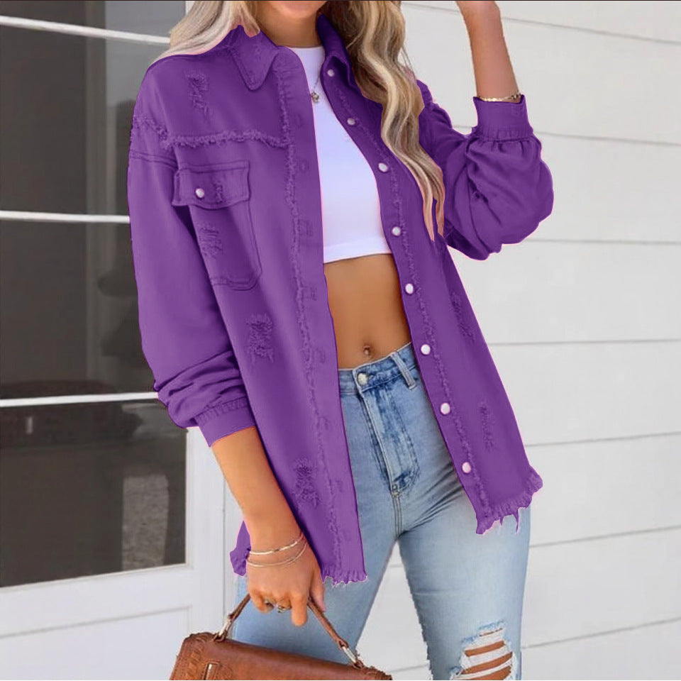 Pretty Russia Denim With Hole Loose Jackets