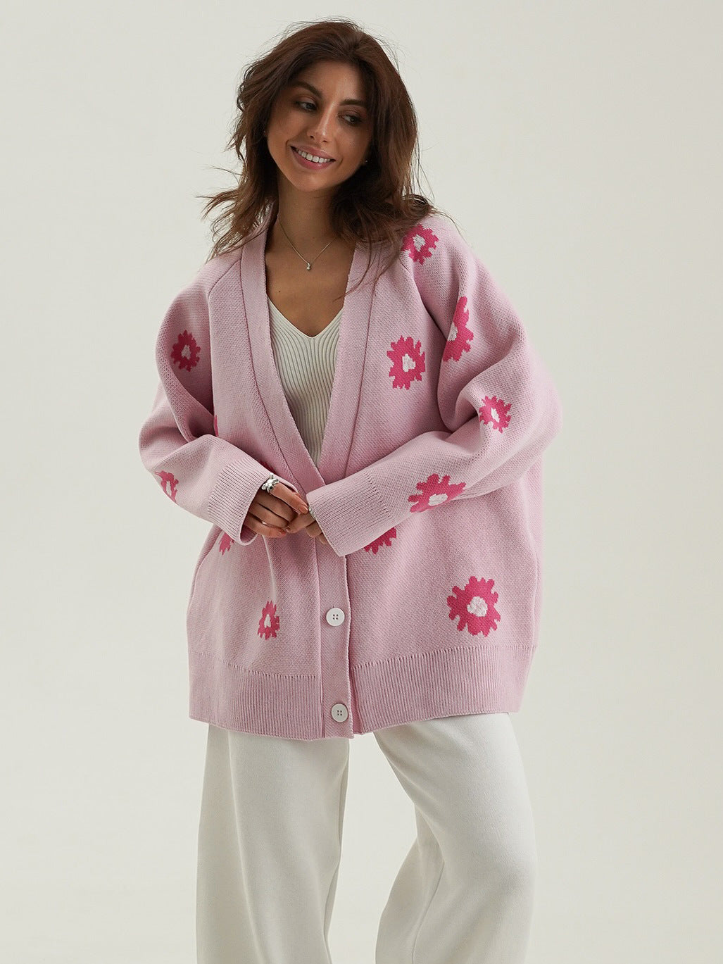 Pretty Graceful Innovative Printed Loose Single-breasted Sweaters