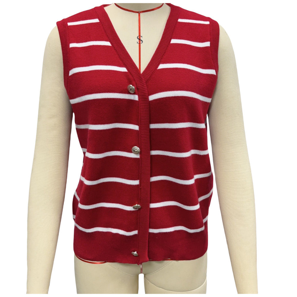 Beautiful Durable Versatile Sleeveless Knitted Striped Sweaters