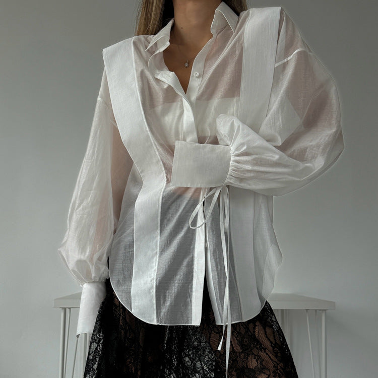 Women's Sun Protection Shirt Design Lapel Lantern Blouses