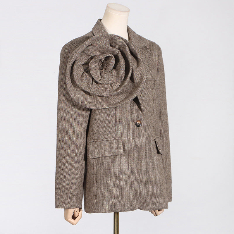 Women's Artistic Retro Three-dimensional Flower Loose Design One Button Blazers