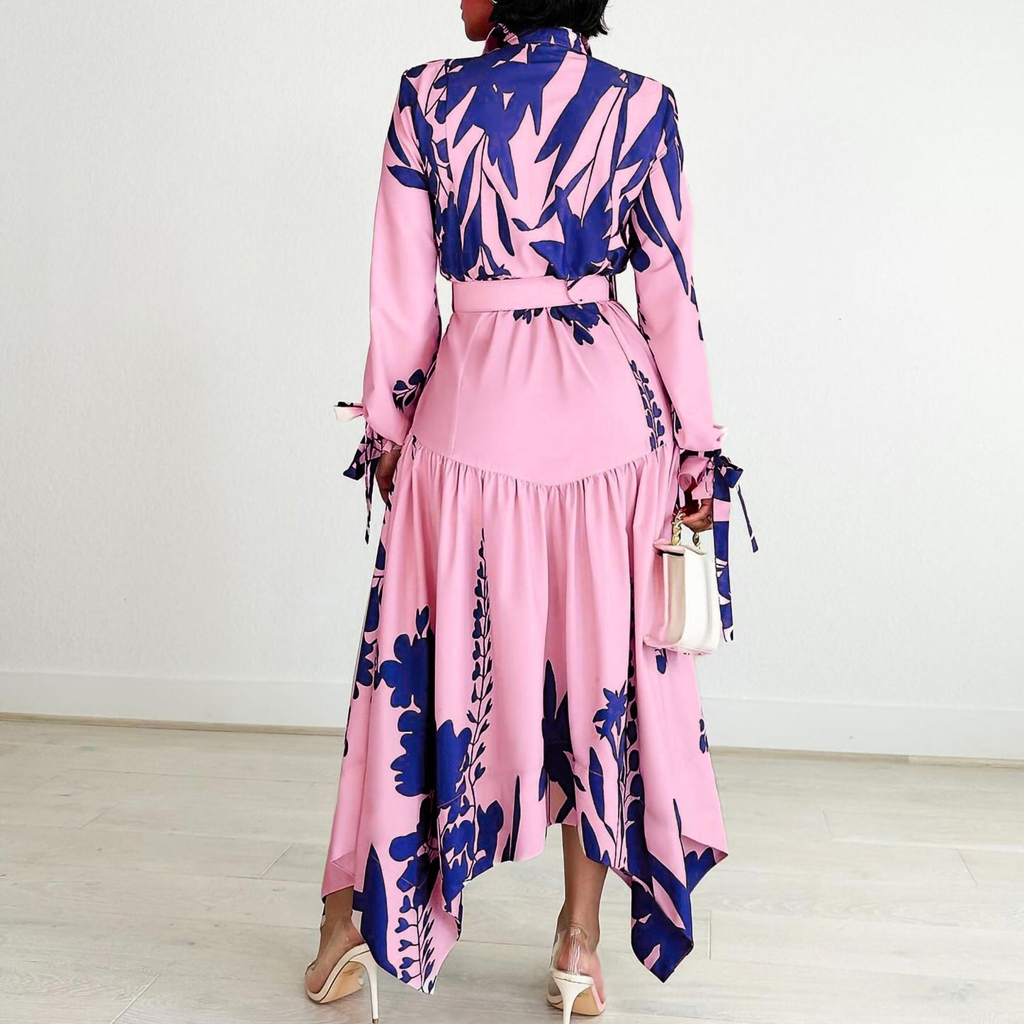 Women's Temperament Printed Irregular Lapel Dress Dresses