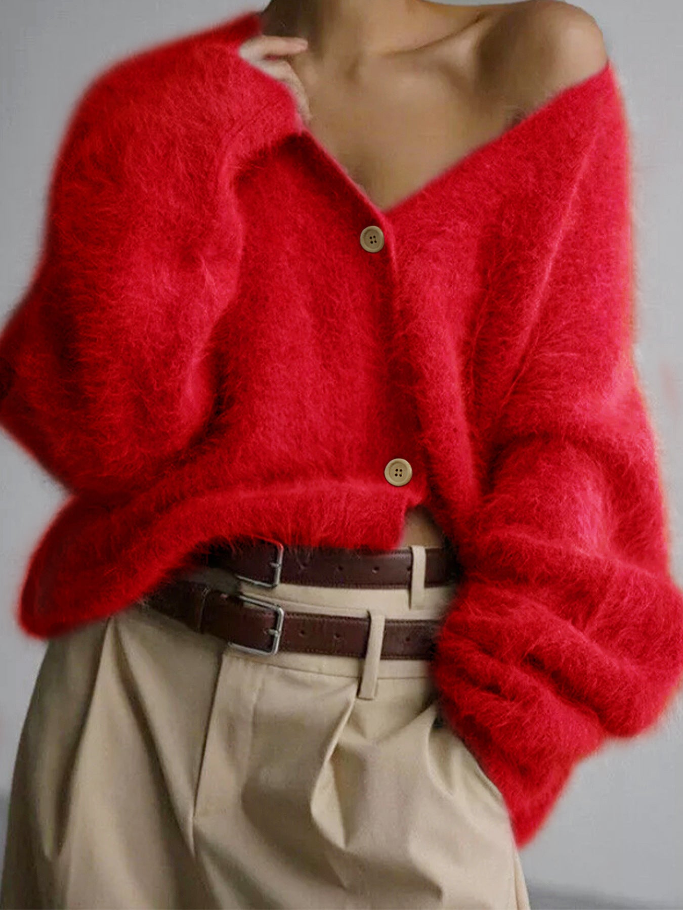 Slouchy Source Knitted Buttons Long Sleeve Knitwear