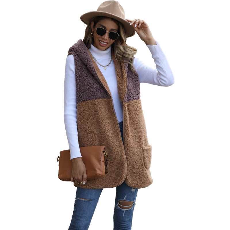 Women's Flash Autumn Veet Hooded Sleeveless Color Coats
