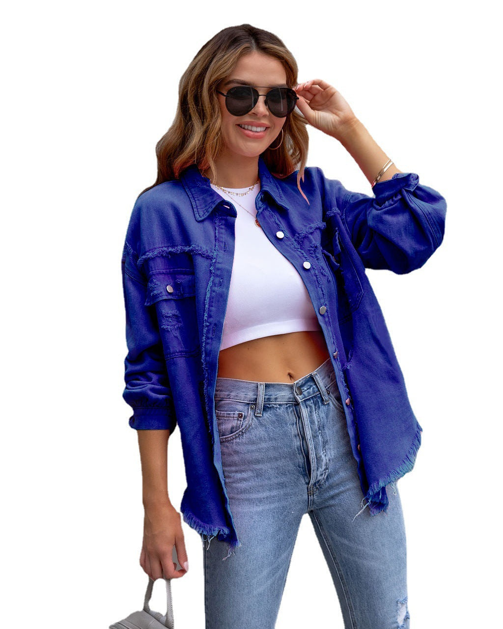 Women's American Raw Hem Ripped Denim Long-sleeved Jackets