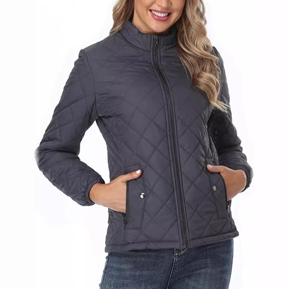 Women's Quilted Zipped Stand Collar Padded With Coats