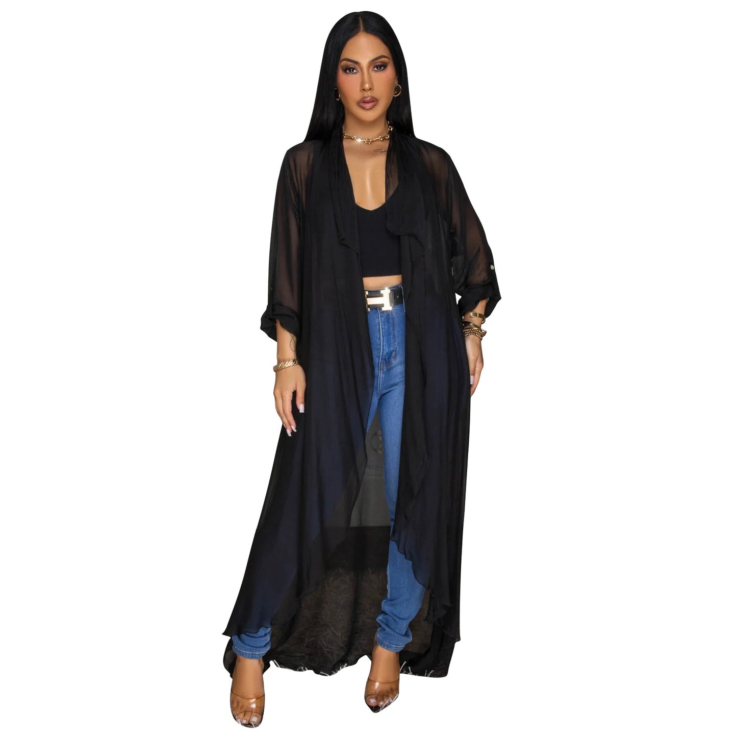 Women's Russian Casual Chiffon Shirt Long Sun Blouses
