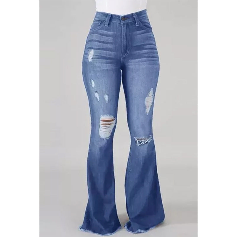 Popular High Elastic Ripped Waist Flared Jeans