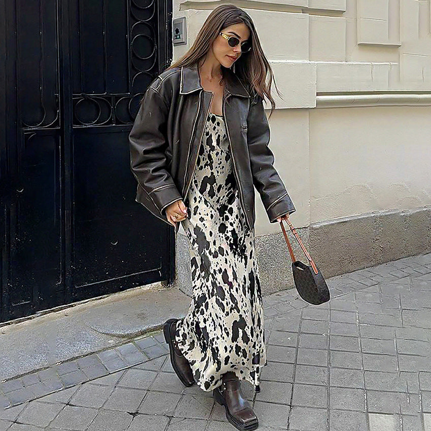 Women's Sexy Strap Vintage Printed Dress High-grade High Dresses
