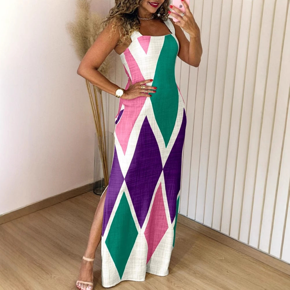Women's Sleeveless Contrast Color Sexy Slim Fit Clothing