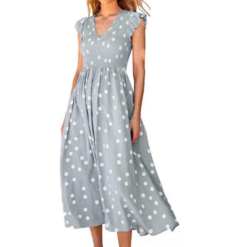 Women's Tight Waist Large Polka Dot Printed Dress
