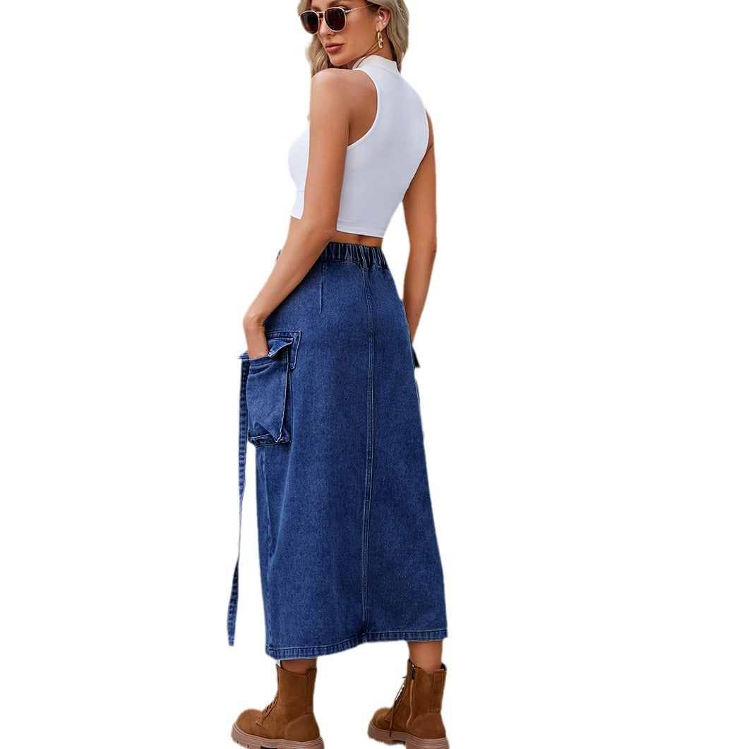 Women's Washed Elastic Waist Ribbon Fashion Skirts