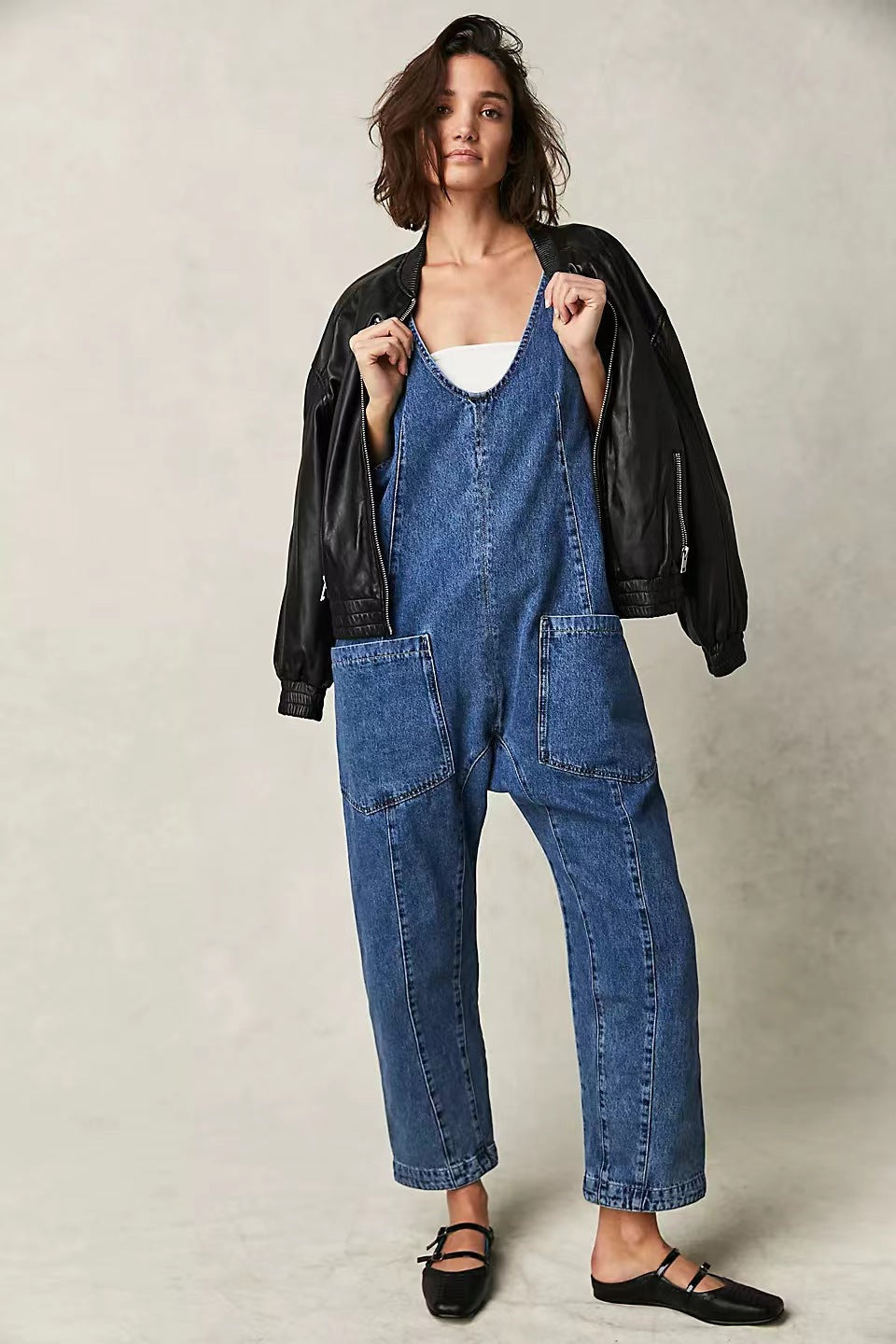 Women's Loose Dungarees Casual Overalls Denim Pants