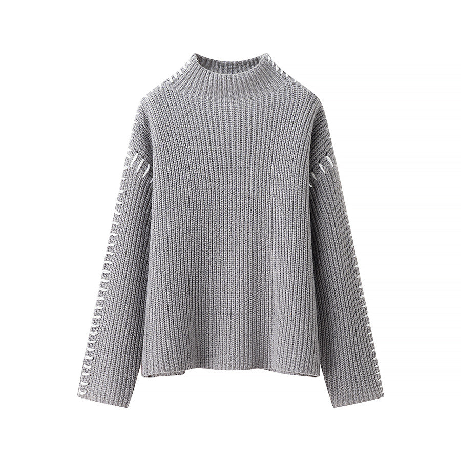 Women's Outer Wear Round Neck Warm Color Contrast Knitwear