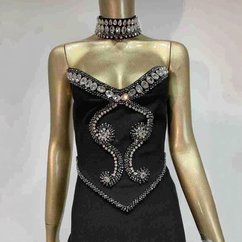 Pattern Strapless Long Type With Collar Dresses