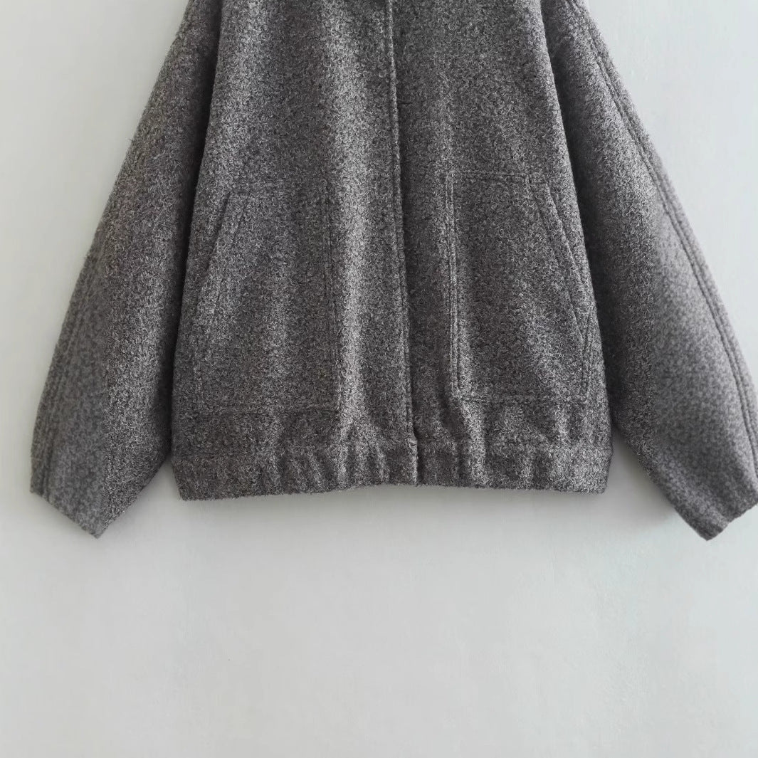 Women's Solid Color Stand Collar Single-breasted Pocket Jackets