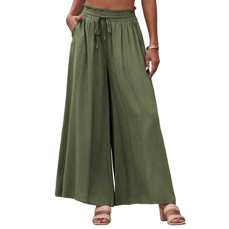 Women's Solid Color High Waist Drawstring Super Loose Flared Pants