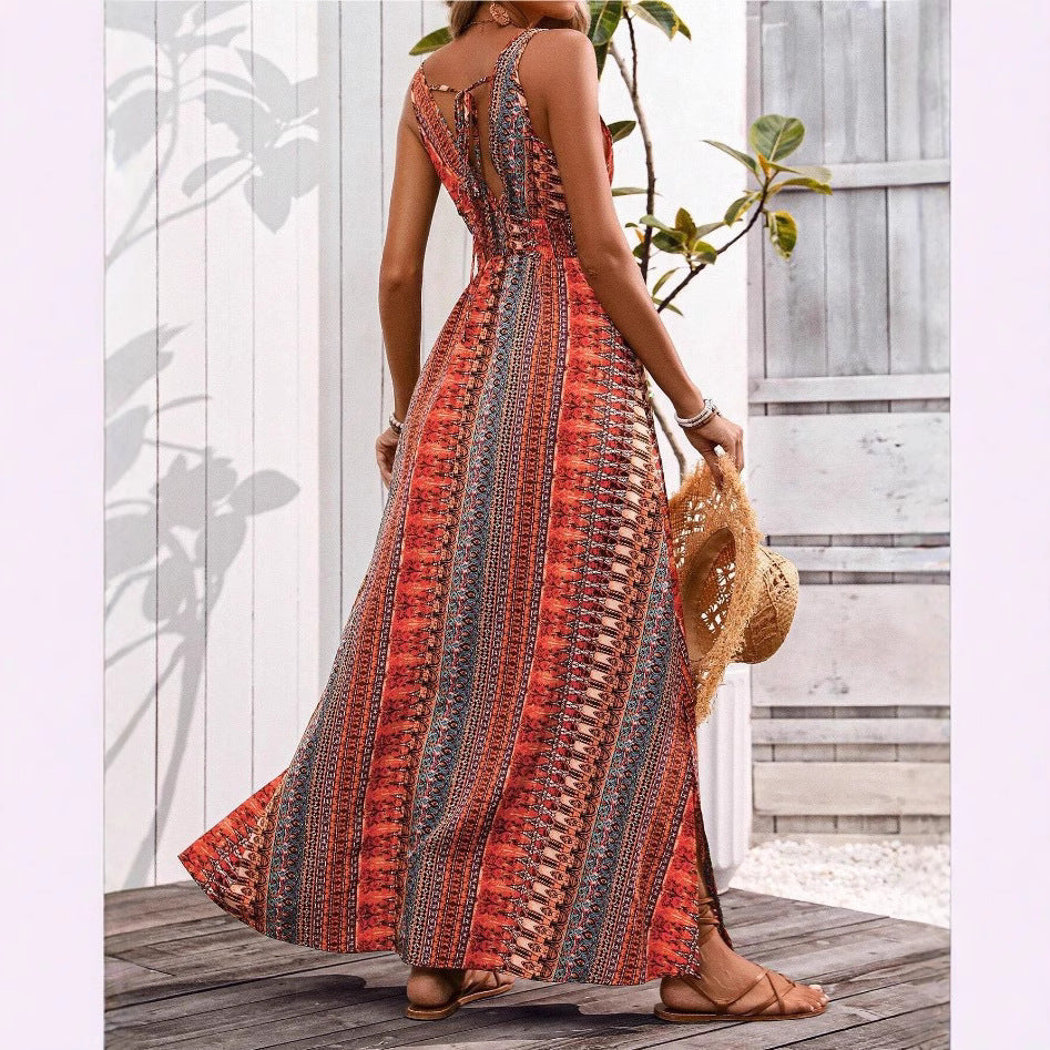 Women's Summer Fashion Sexy Deep V Sleeveless Backless Beach Dresses