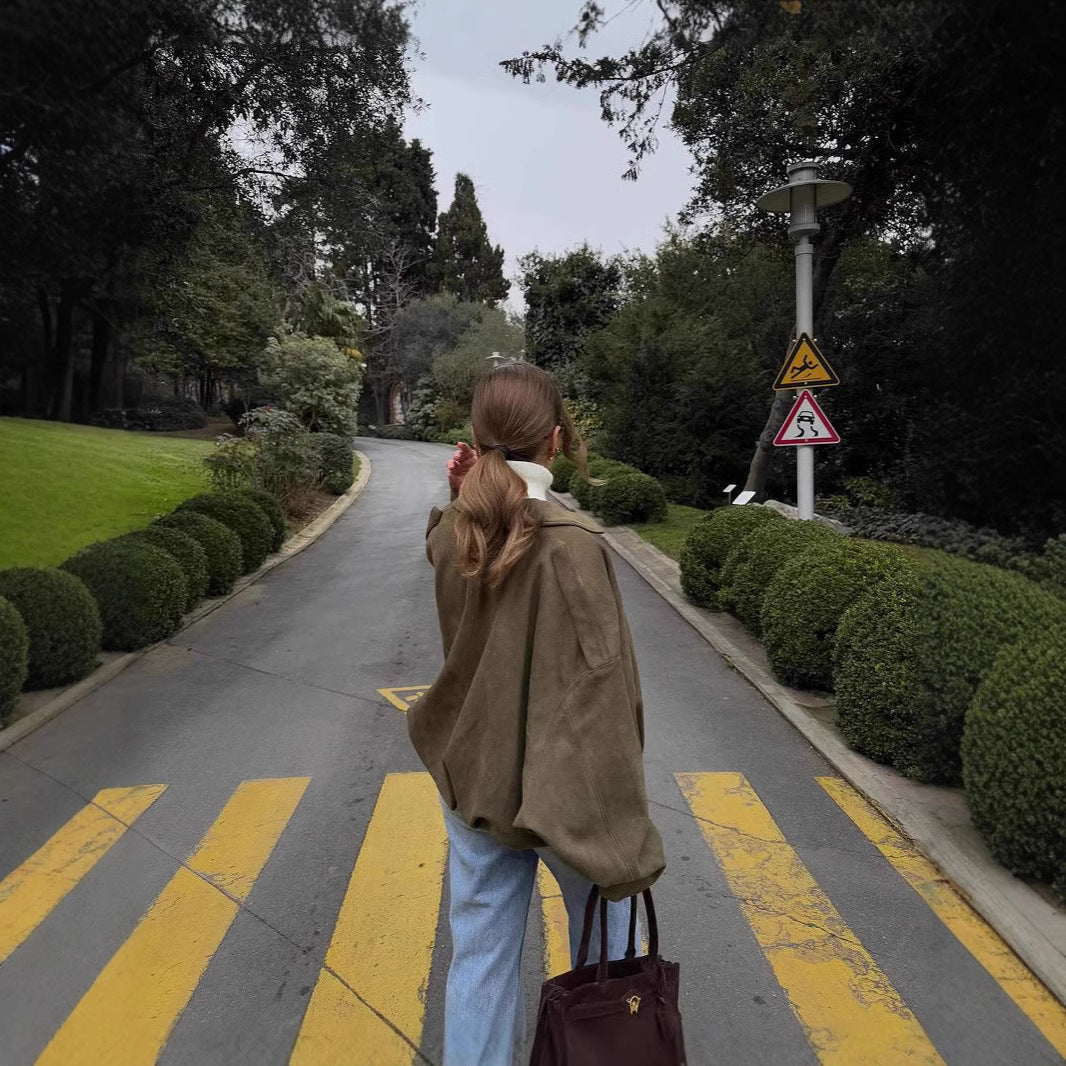 Women's French Style Vintage Zipper Lapel Elastic Coats