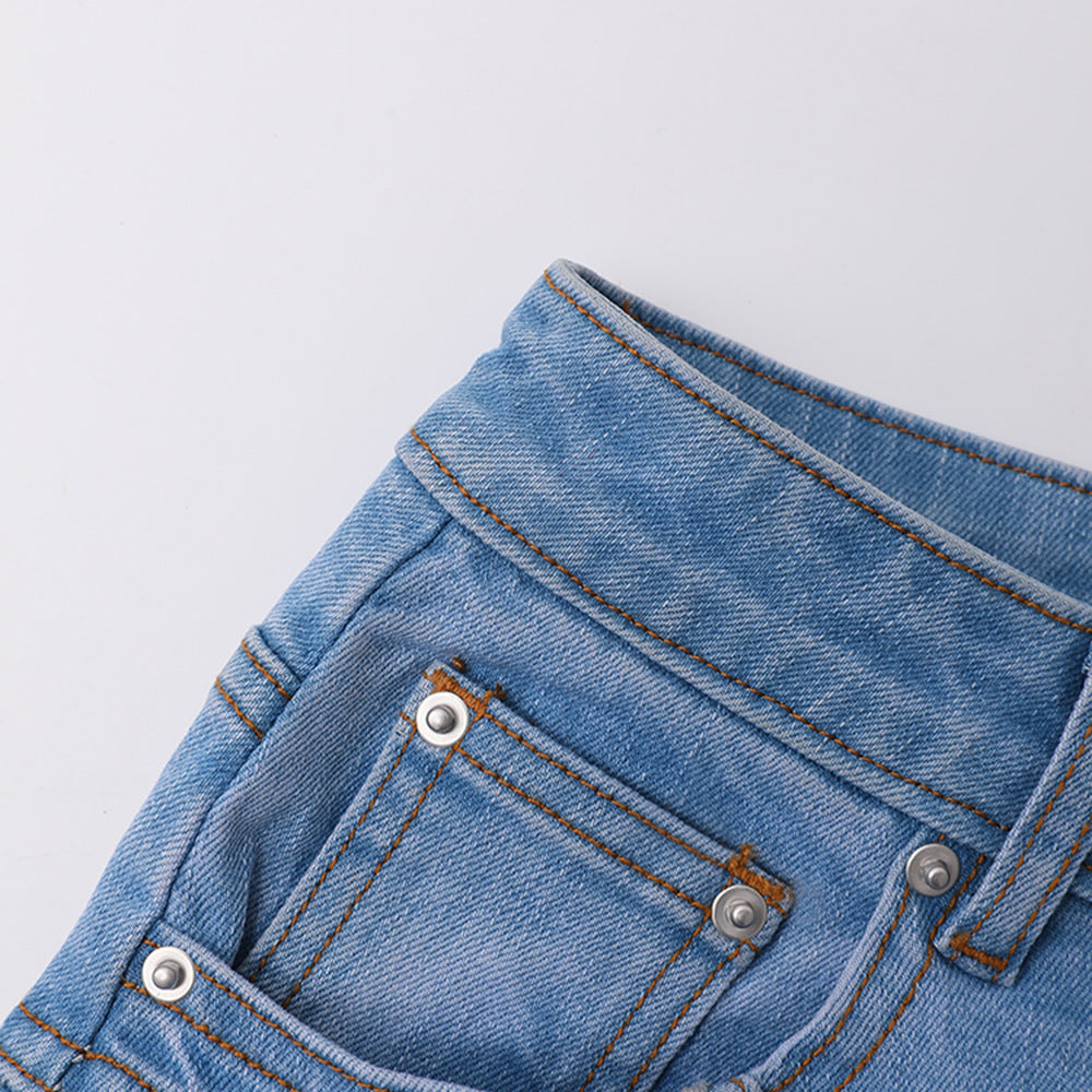 Ruffled Stitching Denim Summer Front Zipper Skirts