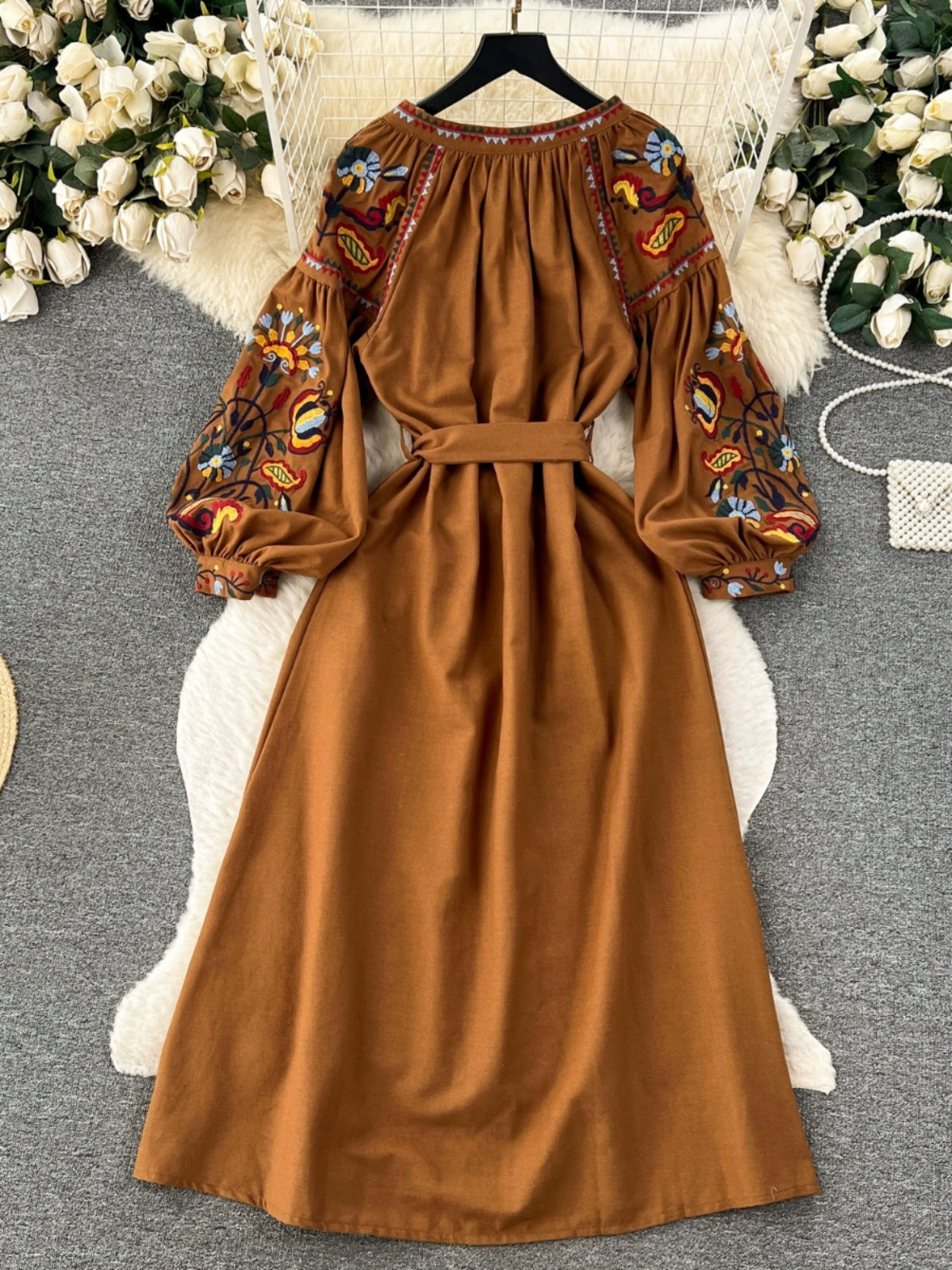 Women's Q Bohemian Dress Autumn Vintage Embroidered Dresses