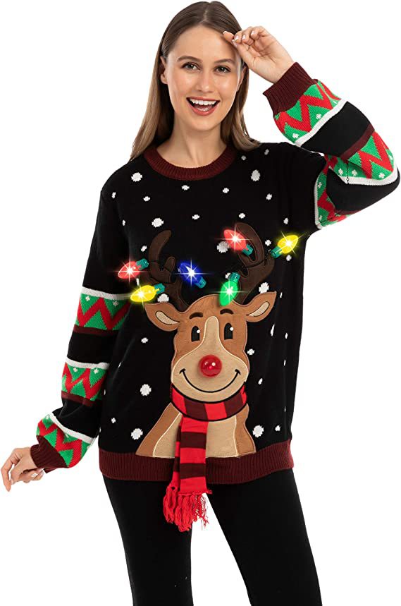 Christmas Elk Novel Atmosphere With Lights Knitwear