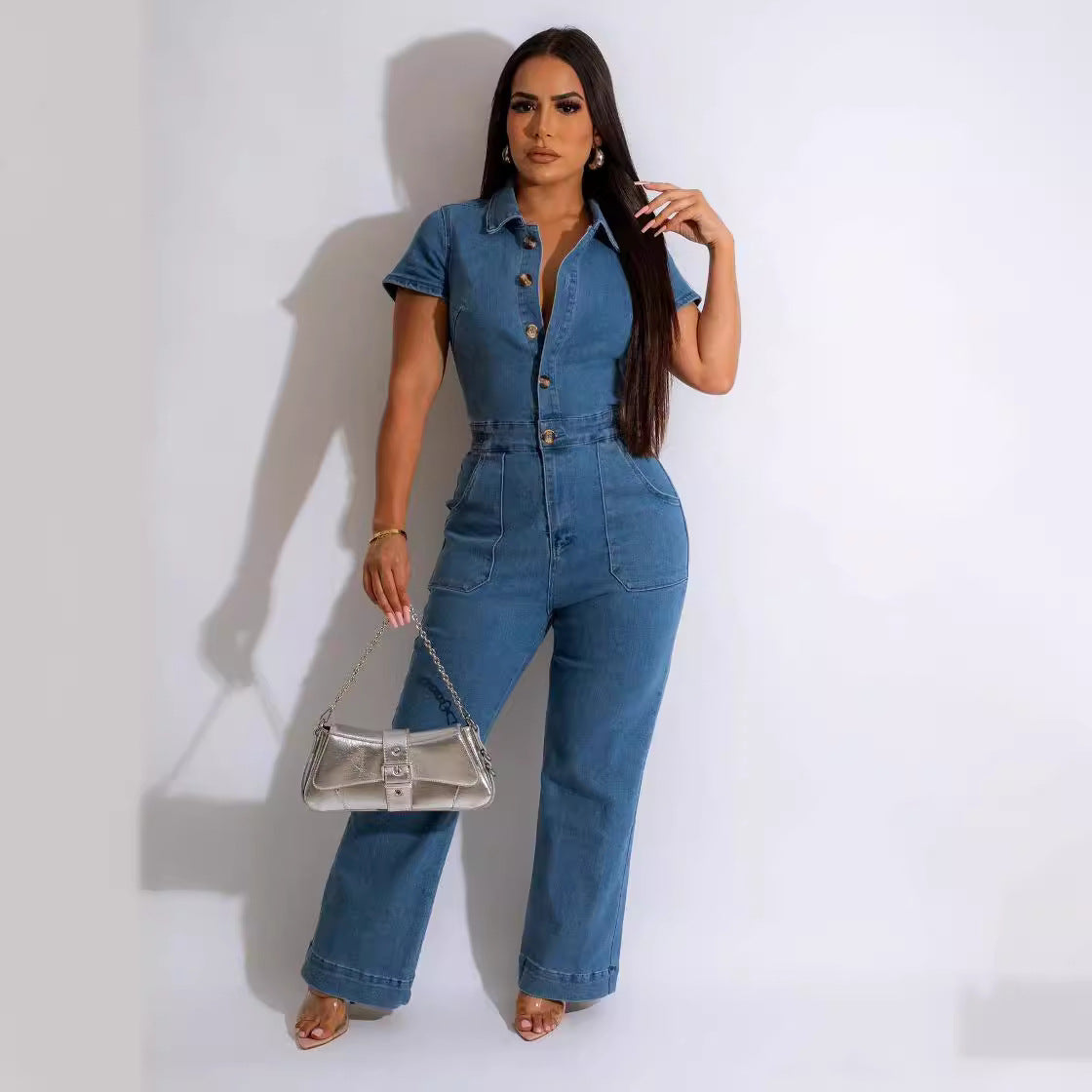 Classic Popular Sexy Fashion Denim Short-sleeved Jumpsuits