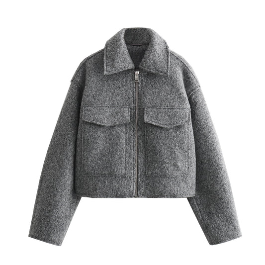 Women's French Fashion Beads Leather Woolen Autumn Jackets