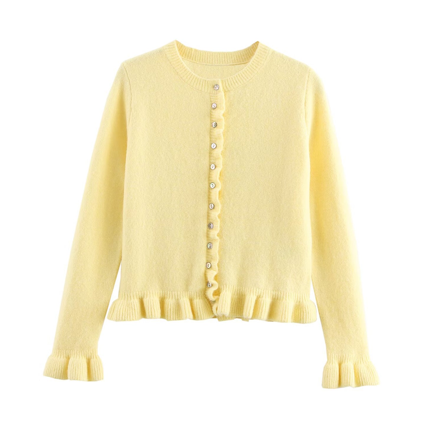 Women's Round Neck Wooden Ear Laminated Decoration Knitwear