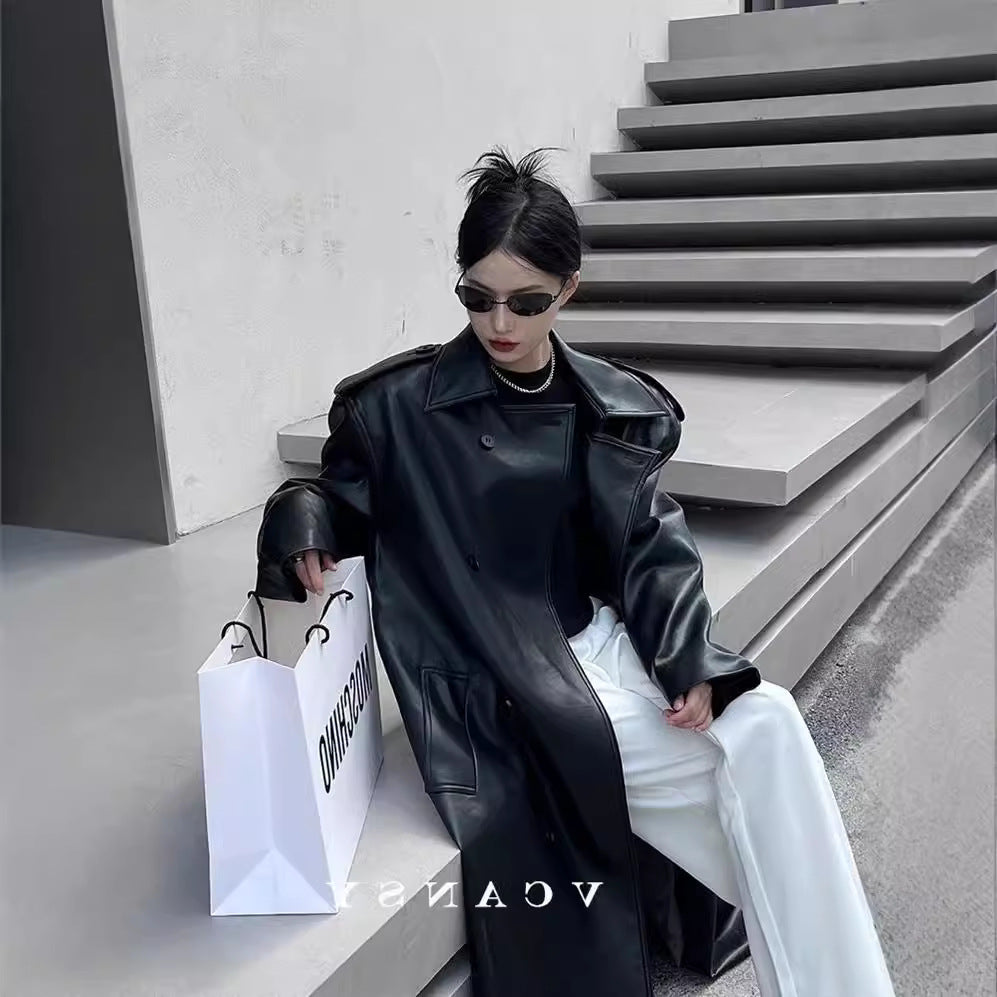 Leather Mid-length Hot Design Windbreaker Female Coats