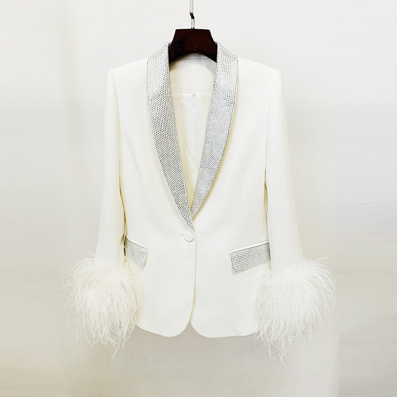 Luxury Ostrich Feather True Feathers Hot Rhinestone Blazers