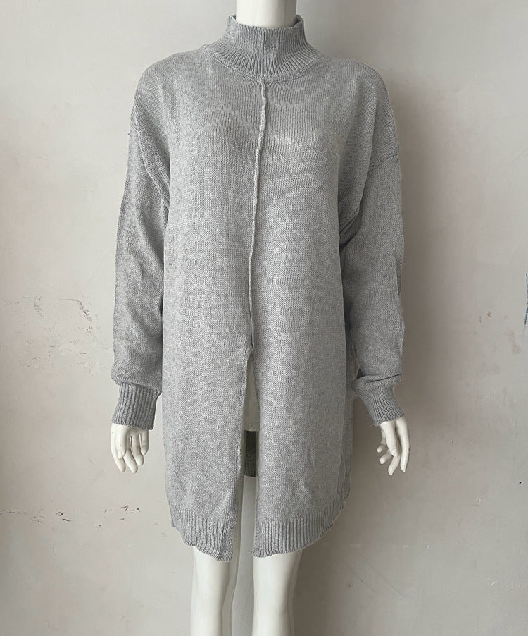 Half Turtleneck Solid Color Loose Split Women's Sweater