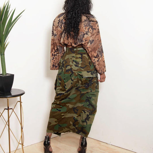 Women's Summer Washed Worn Work Pocket Button Skirts