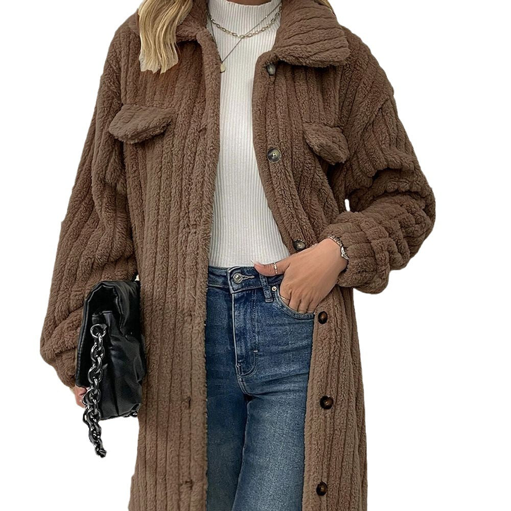 Women's Fur Lapel Long Sleeve Plush Protection Coats