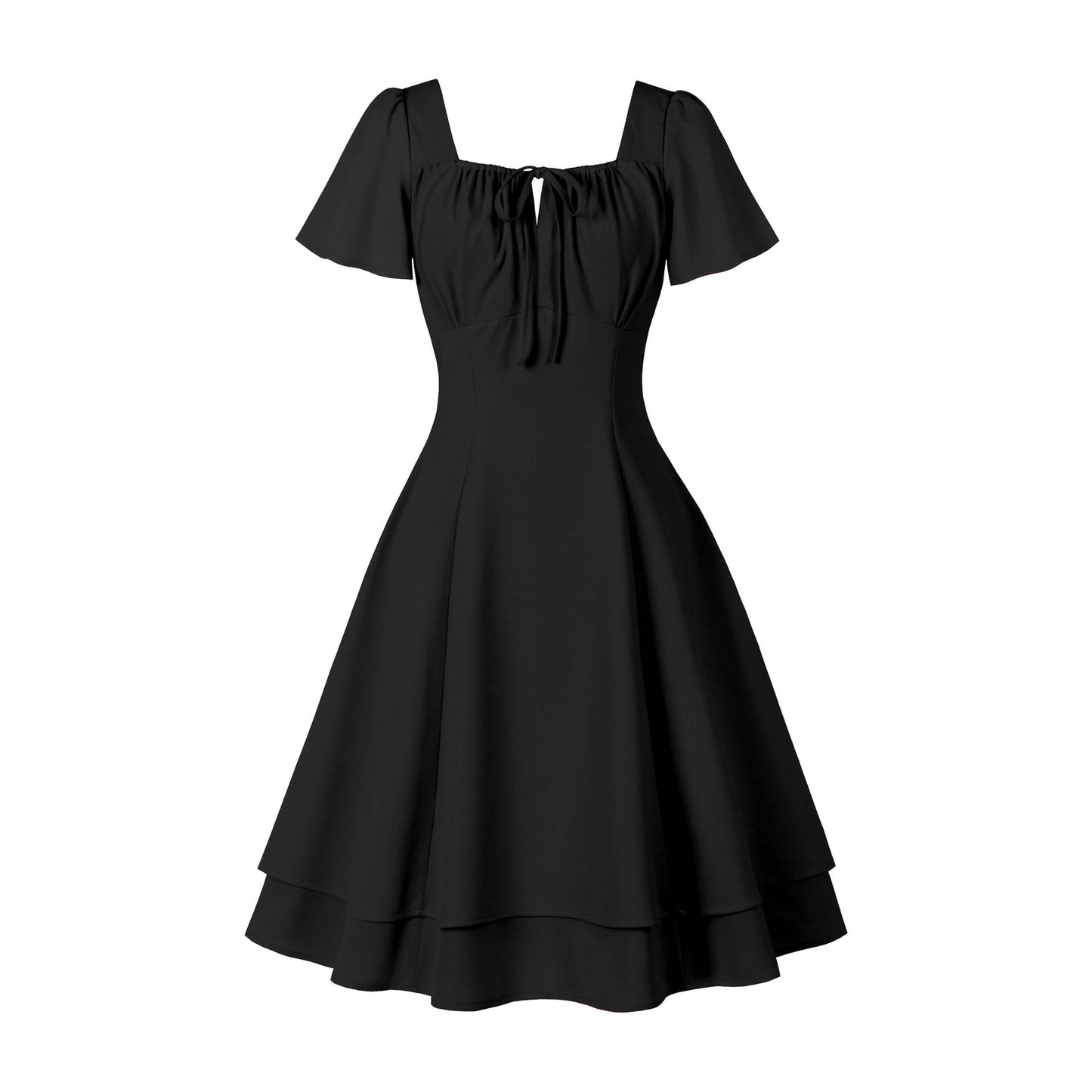 Women's Style French Temperament Square Collar Double Layer Dresses