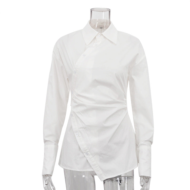 Women's Cotton White Lapel Long Sleeve Shirt Blouses