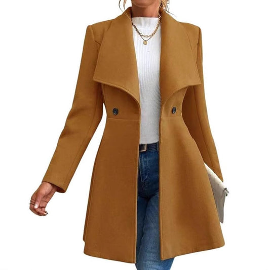 Women's Fit Long Fashion Lapel Woolen With Coats