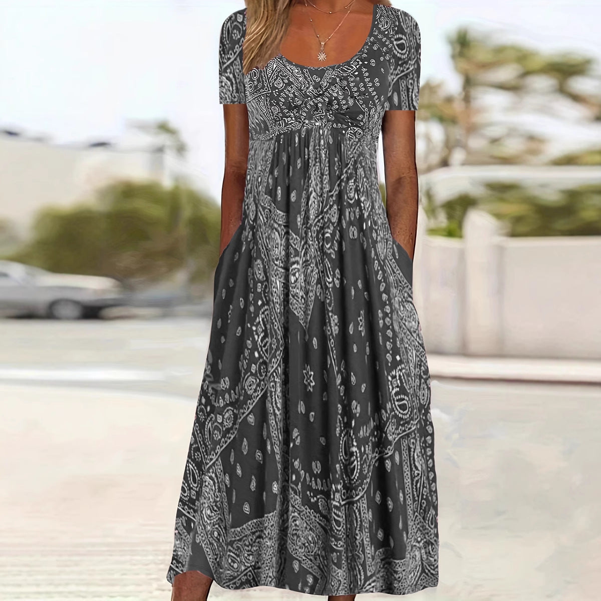Round Neck Vintage Printed Comfort Casual Dress