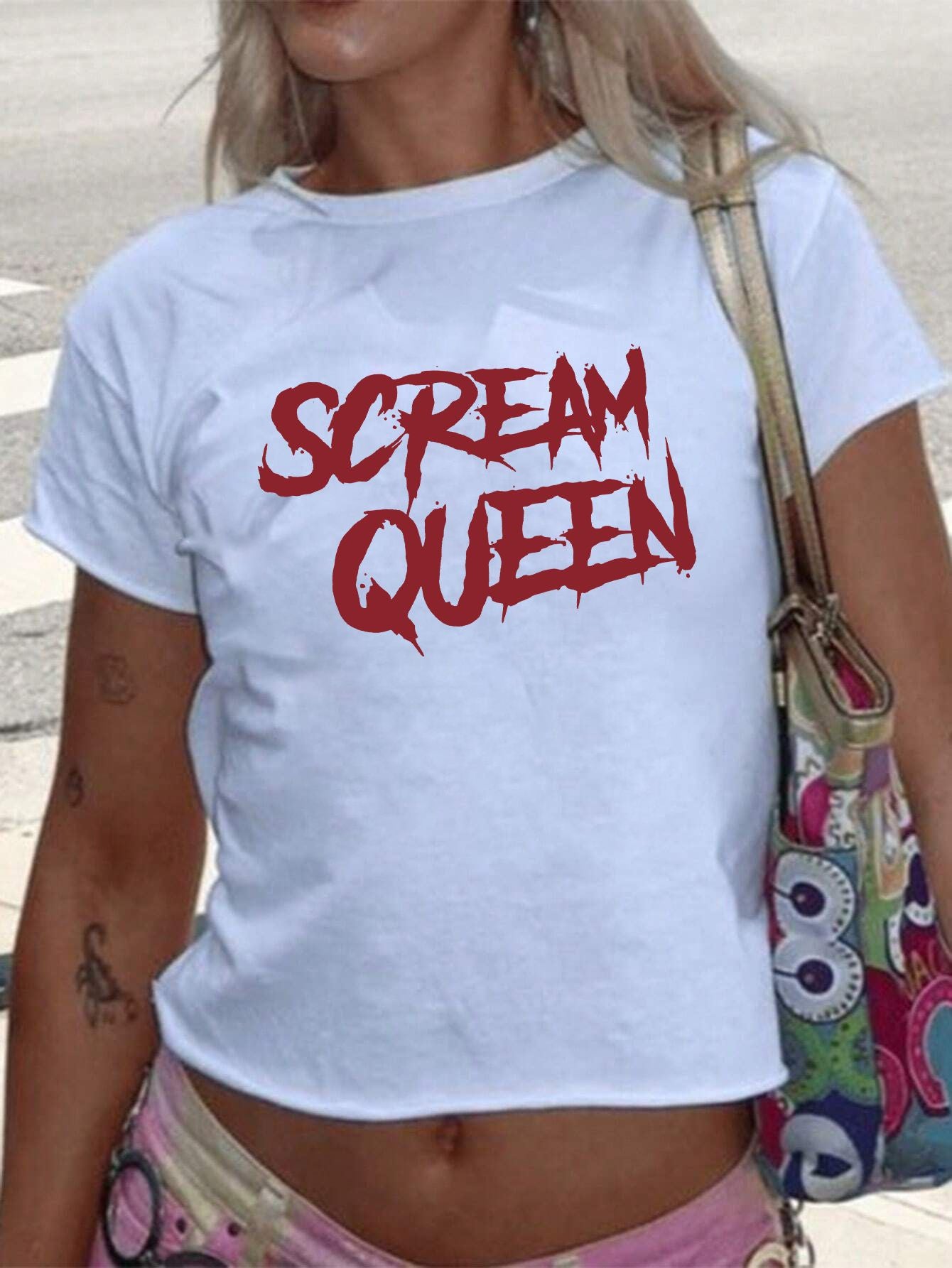 Women's Summer Street Slim Fit Fashion Shoulder T-shirt Sweet Blouses